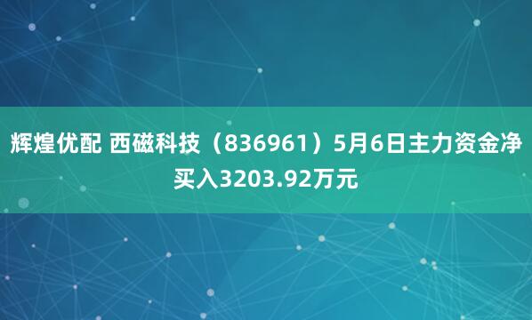 辉煌优配 西磁科技（836961）5月6日主力资金净买入3203.92万元